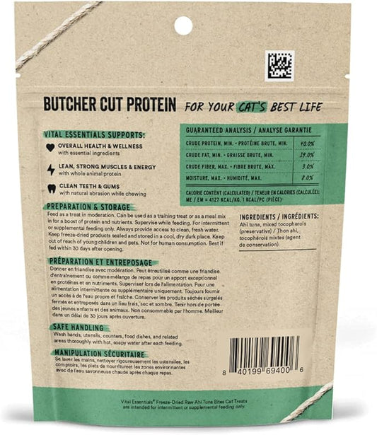 Vital Essentials Ahi Tuna Bites Cat Treats, 1.1 oz | Freeze-Dried Raw | Single Protein | Grain Free, Gluten Free, Filler Free