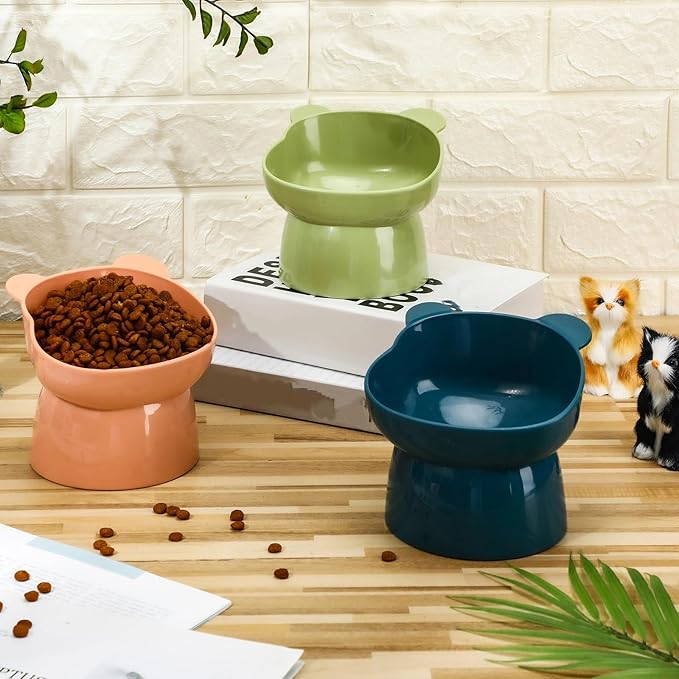 Hsei 6 Pcs Raised Cat Food Bowls 15 Degrees Elevated Pet Bowls Anti Vomiting Tilted Raised Whisker Friendly Raised Cat Dish Plastic Slanted Stand for Indoor Pet Food Water Feeder(Cute Color)