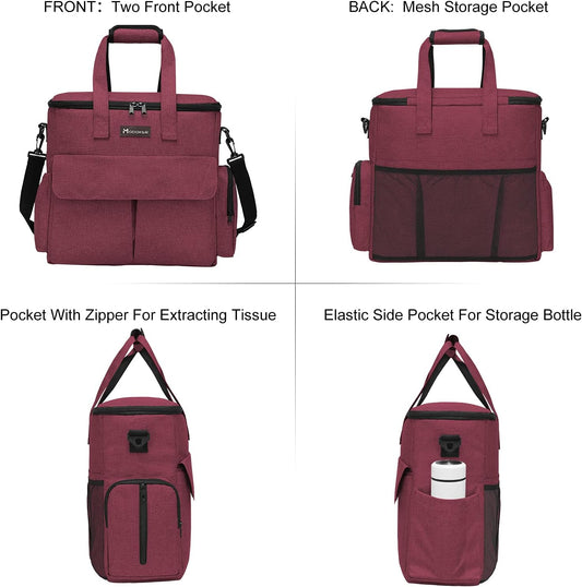 Airline Approved Pet Travel Bag, Weekend Travel Set for Dog and Cat, Airline Approved Tote Organizer with Multi-Function Pockets, 2 Dog Food Storage Containers, 2 Collapsible Bowls (Rose Red)