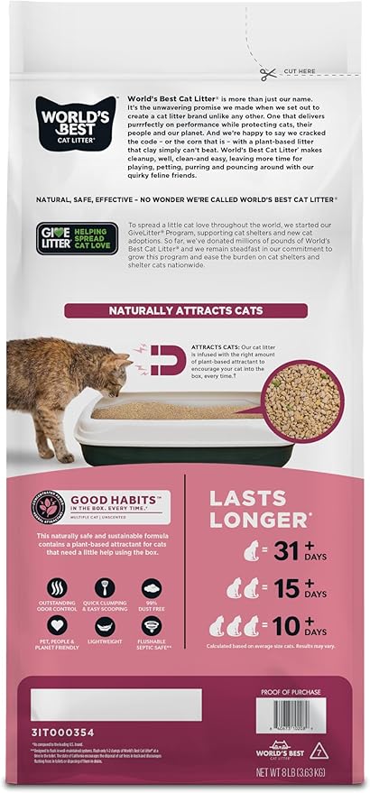 WORLD'S BEST CAT LITTER Good Habits Cat Attract Litter | Natural Plant-Based Attractant | Multicat Flushable Corn Litter | Unscented Odor Control | Low Tracking & Lightweight | Made in USA 8lb Bag