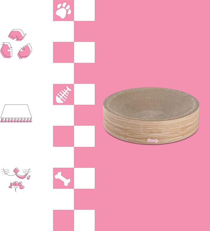 CSR1010J Nelson 20.13" Modern Cardboard Round Bowl Cat Scratcher with Catnip, Oak Wood