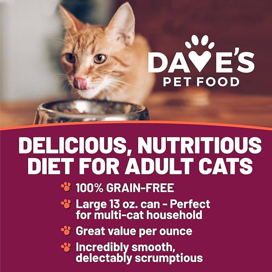 Dave's Pet Food Grain Free Wet Canned Cat Food Pate (Gobblicious Gourmet), Made in USA Naturally Healthy, Added Vitamins & Minerals, 13 oz Cans (12 Pack)