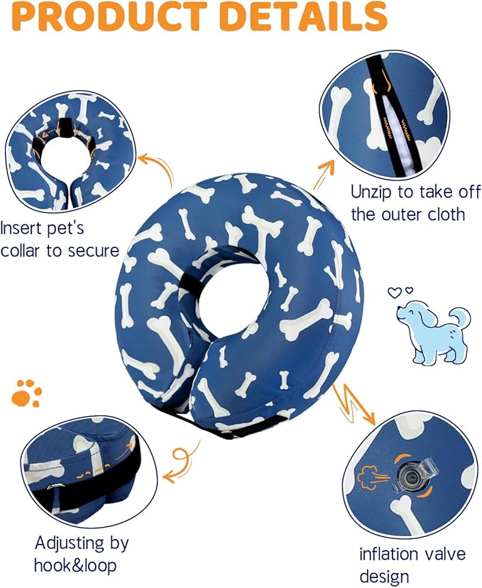 Supet Inflatable Dog Cone Alternative After Surgery - Neck Donut Recovery E-Collar for Neuter - Soft Cone for Small, Medium, Large Dogs