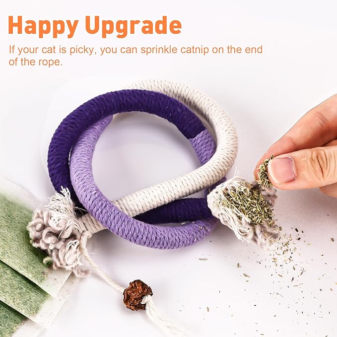 6 PCS Cat Toys Chew Ropes, 27.56 Inches Cat Chew Rope Toy for Teeth Cleaning, Safe Catnip Toys for Cats Rope Chew Toy (6 Bags of Catnip Included)
