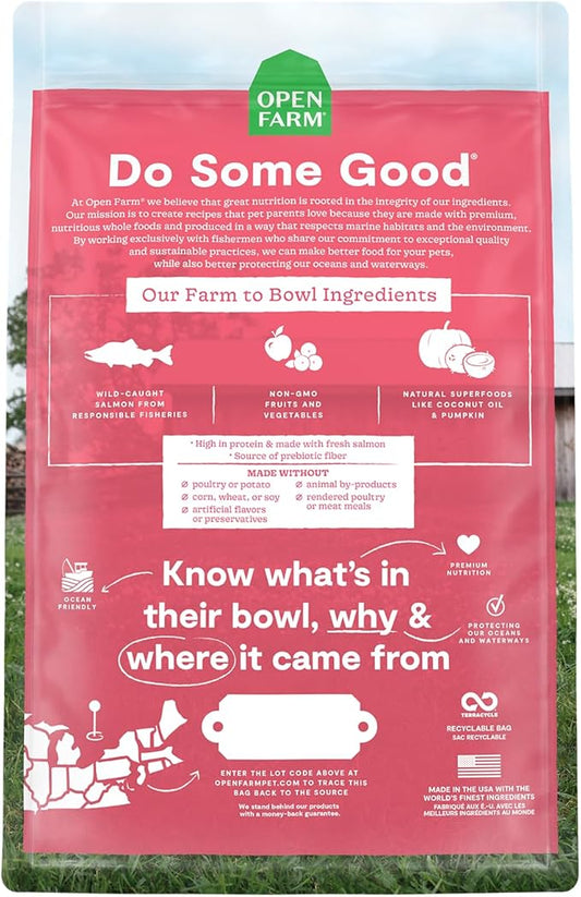 Open Farm, Grain Free Dry Cat Food, High-Protein Kibble for a Complete & Balanced Diet, Non-GMO Fruits & Vegetables, Prebiotic Fibers to Support Digestion, Wild-Caught Salmon Recipe, 4lb Bag