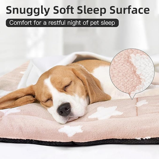 Mora Pets Dog Crate Pad Kennel Dog Bed Mat for Medium Dogs Washable Cute Star Pet Bed for Cage Ultra Soft Flat Puppy Cat Kitten Cushion for Sleeping Anti-Slip Pink 30 x 19