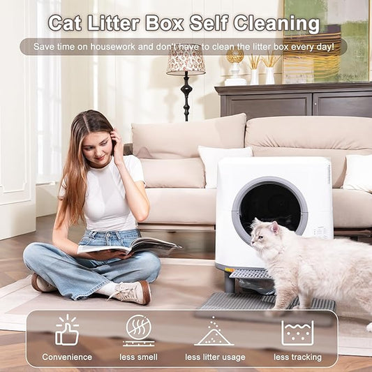 Self Cleaning Litter Box, Automatic Litter Box, Odor Control, 90L Large Capacity with APP Control and Safety Sensor, Ellenpent, for Multiple Cats, Large Cat, with 3 Rolls Trash Bags