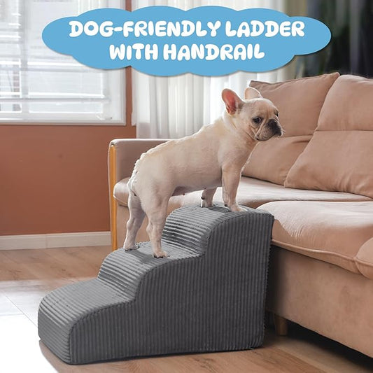 Dog Steps for Small Dog, 3-Step Pet Ramp for High Beds and Sofa, Non-Slip Pet Stairs for Small Dogs and Cats, Removable and Easy to Clean Pet Stairs, Dark Gray