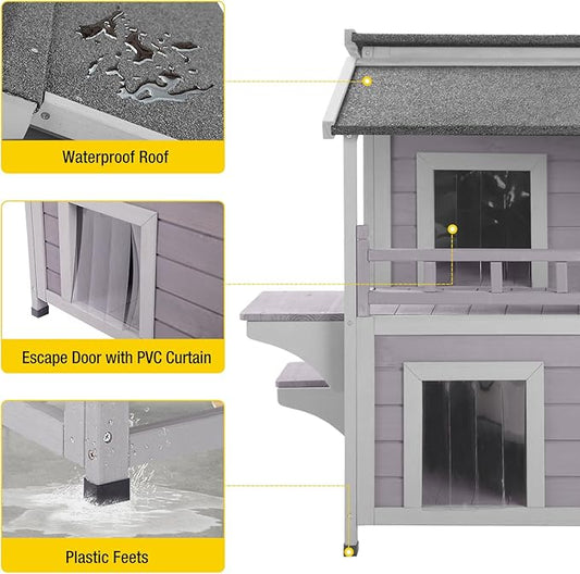 Aivituvin Cat House Indoor 2 Story Feral Cat Shelter for Winter Outdoor Large Size Cat Enclosure for Multiple Cats