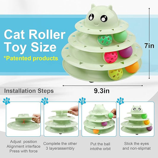 UPSKY 24 PCS Cat Toys, 3-Level Turntable Kitten Toys Set, Interactive Cat Roller Toys for Indoor Cats, Catnip Toys, Cat Teaser Toys, Mice Toys, Spring Toys, Various Ball Toys for Kitty.