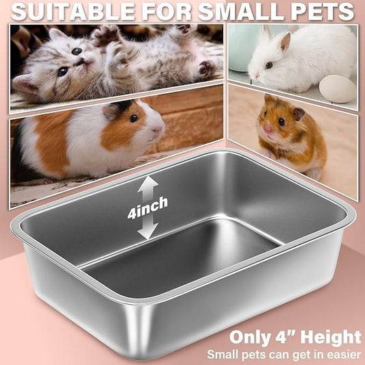 Stainless Steel Litter Box for Kitten, 15.7"×11.8"×4" Small Litter Box for Kittens Easy Entry, Non Odor, Easy to Clean, Metal Litterbox for Cat, Rabbit, Guinea Pigs and Hamsters