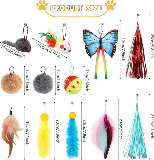 Cat Toys Replacement Cat Toy Wand Refills, 12 Pcs Cat Feathers Refill, Cat Toy Mouse Cat Wand Refill Attachments for Indoor Cats
