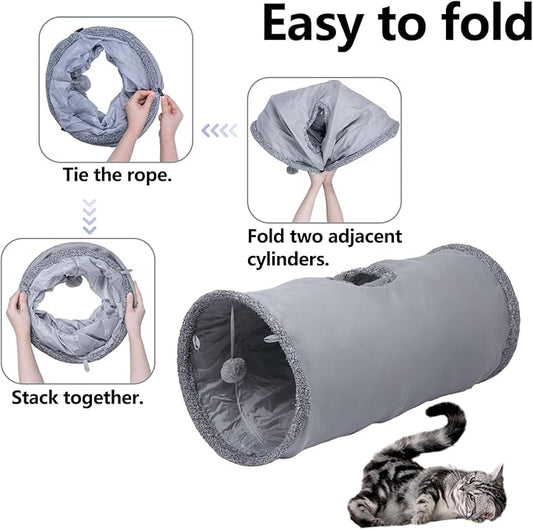 Cat Tunnel, Durable Suede Collapsible Cat Play Tube Toys with Play Ball, Indoor Cat Tunnel for Cat, Puppy, Kitty, Kitten, Rabbit (Small)