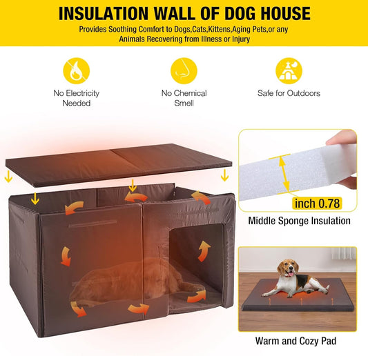Aivituvin Dog House Outdoor 59" Extra Large Insulated Dog Kennel with Movable Insulation Liner,All-Around Iron Frame