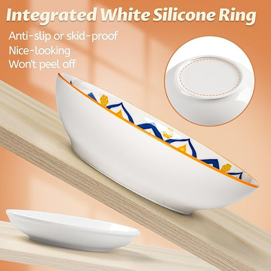 Cat Bowls, Ceramic Cat Food Bowl Set with Silicone Ring, Non-Slip Cats Dishes or Cute Plates for Feeding Indoor Cats, Kitten, Small Dogs (Bohemian-4 Pack, 5.5 Inches)