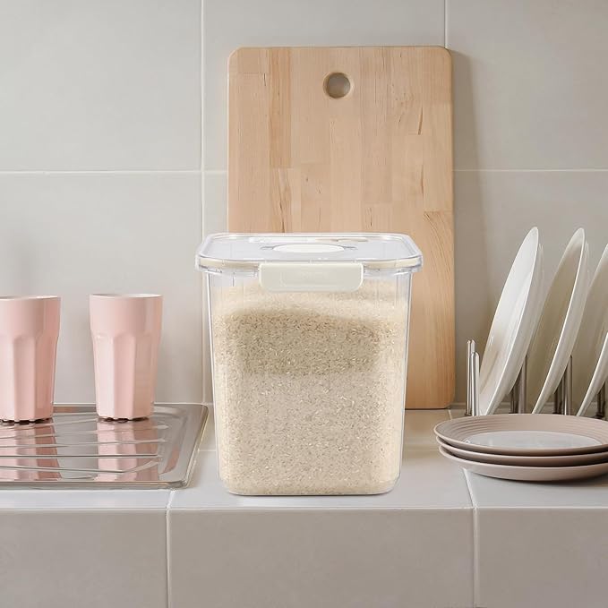 22 Lbs Airtight Rice Container with Cup, Clear Food Storage Container for Dry Food, 1 Pack