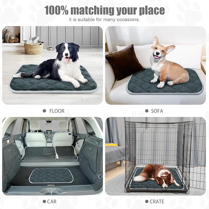 furrybaby Dog Bed Mat Flat Crate Mat with Anti-Slip Bottom Machine Washable Pet Kennel Pad for Dog Sleeping (L 42x28'', Grey Mat)