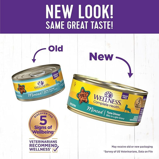 Wellness Complete Health Minced Adult Wet Cat Food, Natural, Protein-Rich, Grain Free, 5.5 Ounce, 24 Pack, (Tuna Entrée)