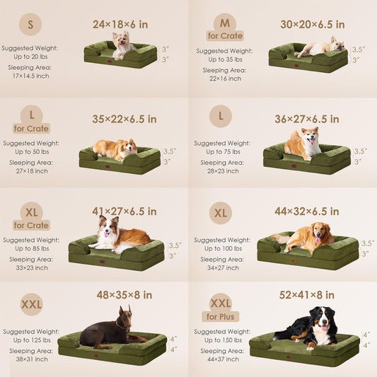 EHEYCIGA Orthopedic Dog Bed for Medium Dogs, Waterproof Memory Foam Medium Pet Beds with Sides, Non-Slip Bottom and Egg-Crate Foam Dog Couch Bed with Washable Removable Cover, Olive Green