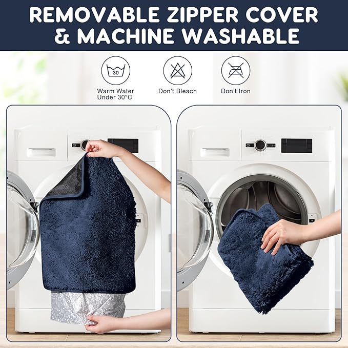 4 Pack Self Warming Cat Bed Pad Self Heating Dog Mat with Fluffy Faux Fur Plush Cat Calming Bed Thermal Mat Washable Pet Pad Anti Slip Bottom for Outdoor Indoor Pets(Navy,16" X 20")