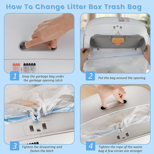 80 Count Cat Litter Bags, Self Cleaning Litter Box Liners, 18.2 x 18.2 inches Replacement Drawstring Bags Fit for Automatic Robot Box (80 Counts/4 Rolls)