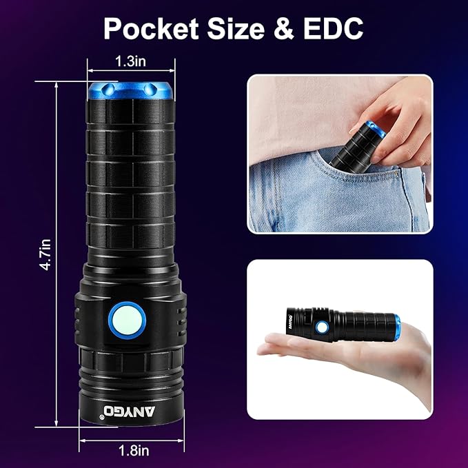 365nm Black Light Flashlight with Black Filter, 50W Rechargeable UV Flashlight, Ultraviolet Bright UV Led Torch for Pet Urine & Bed Bug Detector, Scorpions, Dry Stains, Ore and Jade (365 nM)