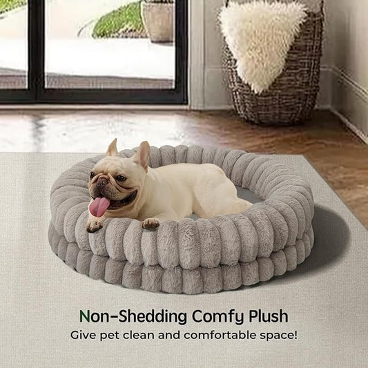 BALANCE Luxury Donut Dog Bed, 30 Inches Round Dog Bed Medium Size Dogs Washable, Orthopedic Calming Dogs Bed for Pets with Anti-Slip Bottom, Oatmeal