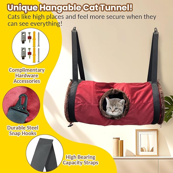 Cat Tunnel, Hangable Cat Tube, Indoor Cat Toy, Collapsible Cat Play Tunnel with Balls, Interactive Cat House for Kitty, Kitten, Rabbit, Puppy