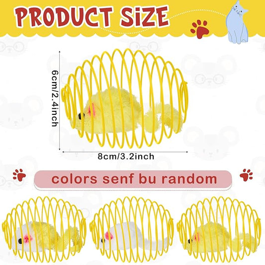 Jecery 5 Pcs Cat Spring Balls Stretchable Springs Toys Rolling Balls Colorful Playful Coils Interactive Spring Action Toy Caged Rats for Kitten Cat Pet Supplies Indoor (Yellow Mouse,Yellow)
