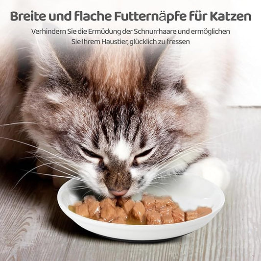 Dorakitten Ceramic Cat Bowls 3 Pack, No Whisker Fatigue Wide Shallow Cat Dishes with Non-Slip Silicone Bottom, Pet Food & Water Plates, 5.9 Inches Diameter