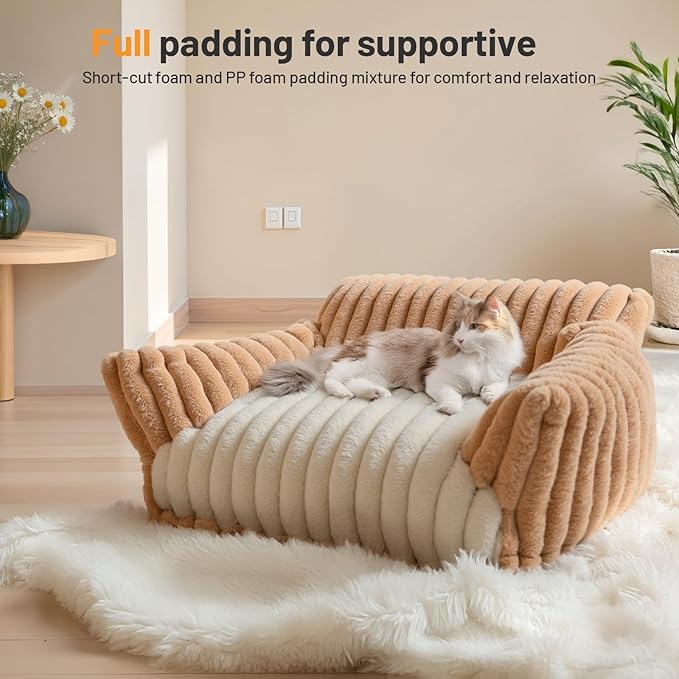 Pet Sofa Bed Washable - Cozy Supportive Cat Couch for Small Indoor Cat - Fluffy Puppy Dog Bed with Breathable Fabric