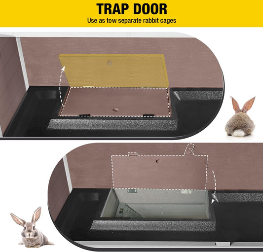 AIVITUVIN Wooden Rabbit Hutch Indoor Outdoor Rabbit Cage with Two Removable Trays Bunny Cage on Wheels Pet House Guinea Pig Cage 2 Story (Brown)