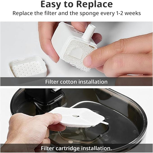 9+9 Pack Cat Water Fountain Filter & Sponges for 152oz/4.5L Wireless Cat Water Fountain,Triple Filtration System for PTM-643 models