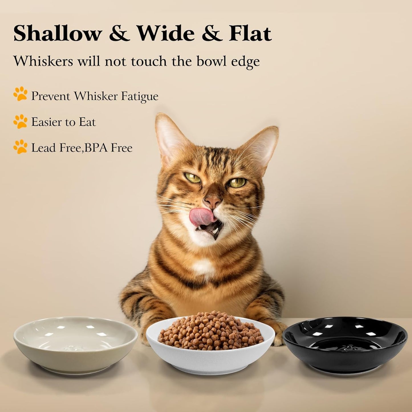 3PCS Cat Food Bowl,Ceramic Cat Dish for Indoor Cats,Wide Shallow Cat Bowls for Dry and Wet Food,Anti Whisker Fatigue Cat Plates for Kitten Cats or Dogs