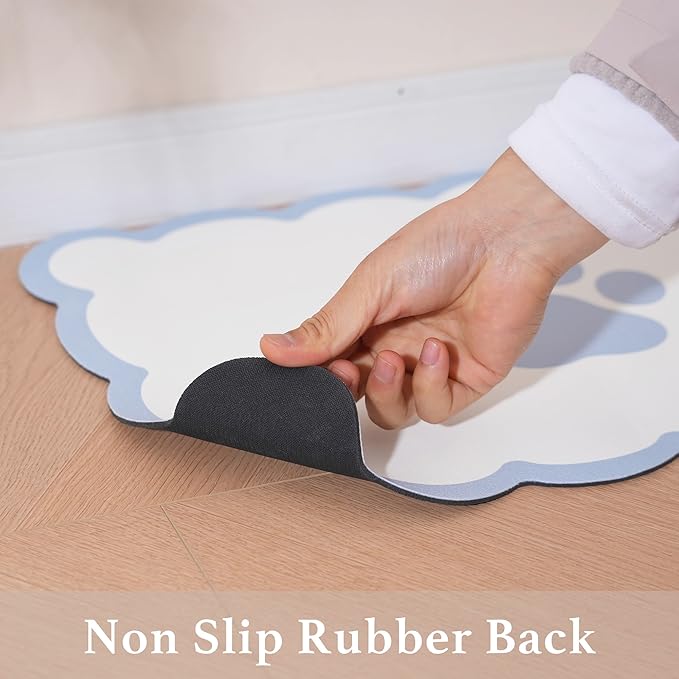 Ralxion Scalloped Dog Feeding Mat, Absorbent Mats for Dog Food and Water Bowl, Dispenser, Cute Elegant Aesthetic Preppy Water Blue Scallop Pet Placemat for Dogs, Cats, Puppy Accessories, 14" X 19”