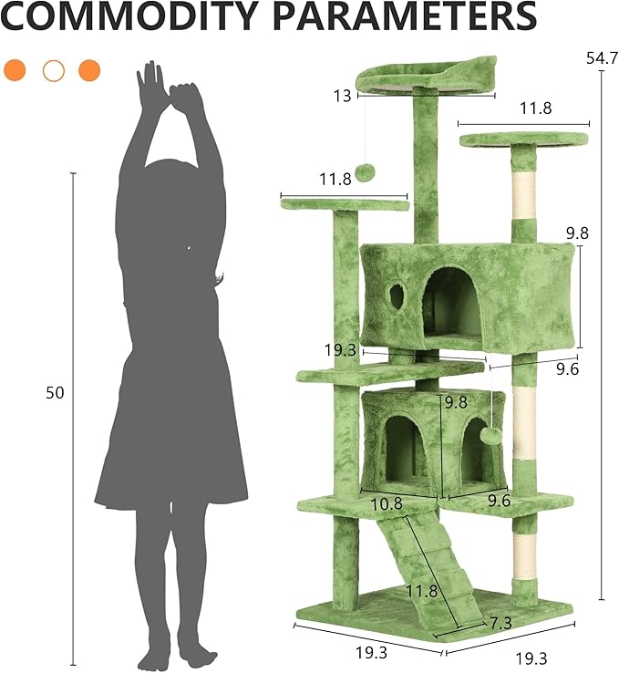 BestPet 54in Cat Tree Tower for Indoor Cats,Multi-Level Cat Furniture Activity Center with Cat Scratching Posts Stand House Cat Condo with Funny Toys for Kittens Pet Play House,Green