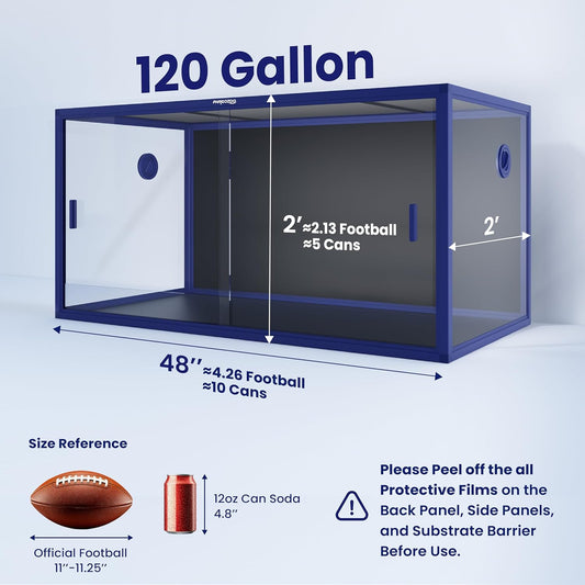 120 Gallon Bearded Dragon Tank,48" x 24" x 24" Reptile Tank with Sliding Door Top Screen Ventilation, Front Opening Reptile Enclosure for Easy Maintenance