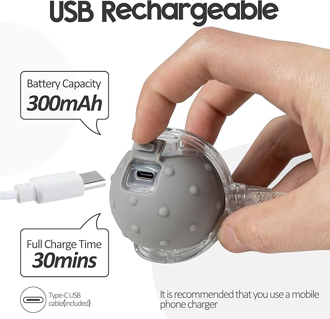 Interactive Cat Toys Ball for Indoor Cats, Automatic Moving Ball Toy with Elastic Mesh Tail, Chirping & Obstacle Avoidance and Motion Activated, Grey【Rechargeable】