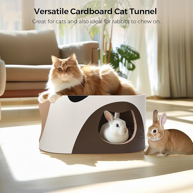 Big Cat Scratcher Lounge, Corrugated Cardboard Cat Scratcher House with Hole, Large Scratching Lounger Bed, Cat Scratching Pad for Indoor Cats as Furniture Protector, Rabbit Cardboard House