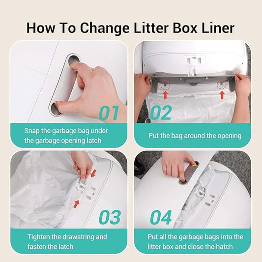 80 Count Waste Bags for Self-Cleaning Cat Litter Box, Replacement Extra Large Cat Litter Box Liners, 4 Rolls Drawstring Trash Bags for Robot, 20 x 18 Inches(4 Packs/80 Counts)