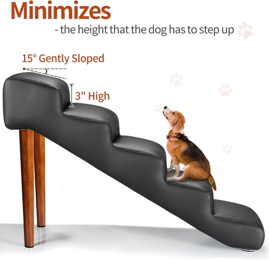 Senneny Black Faux Leather Dog Stairs, for Pets up to 150 lbs, Waterproof, Scratch Resistant Pet Steps/Stairs with High Density Foam and Detachable Wooden Legs, Black, 5 Step