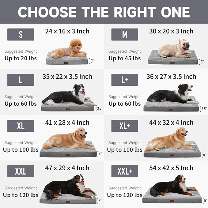 OhGeni Orthopedic Waterproof & Machine Washable Dog Bed for Medium Large Pets, Cat Mat with 25D Egg Crate Foam, Non-Slip Bottom & Removable Cover, Invisible Zipper, 44 Inches(Gray)