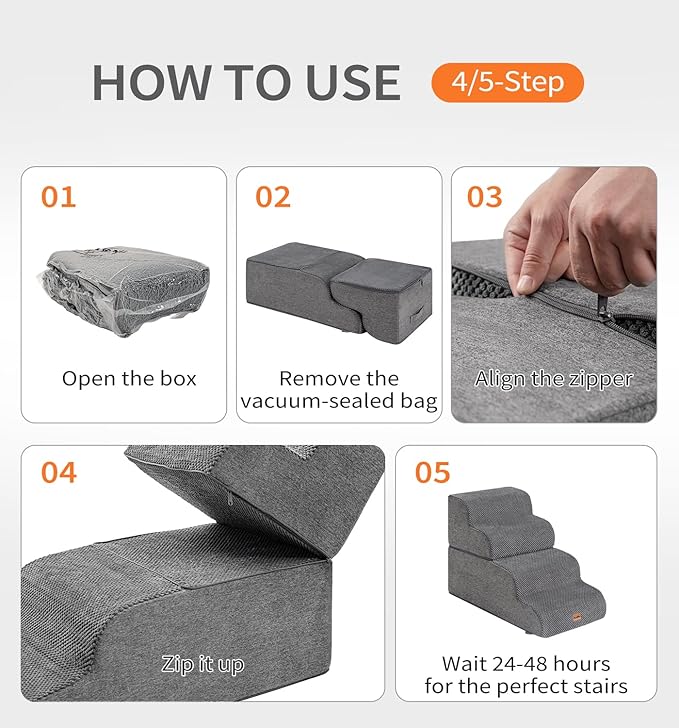 Made4Pets Dog Stairs Ramp for Bed, 4-Step Dog Steps for High Bed Couch Sofa Climbing, 35D Foam Pet Steps for Small Dogs and Cats, Non-Slip Bottom Pet Stairs, Grey