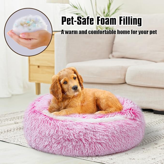 Cat Beds for Indoor Cats,Cat Cave for Puppy and Kitty,Calming Small Dog Bed for Small Dogs with Cover Cave,Cozy Warming Fluffy Washable Anti-Slip Pet Sleeping Bag (20 * 20inch,Pink)