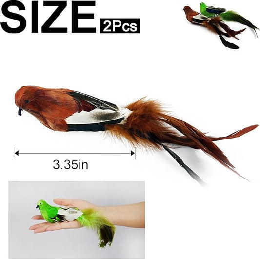 TTcat 2 Pcs Real Feather Cat Birds Toys Realistic Simulation Birds Toys with Bells for Indoor Cats Kittens.