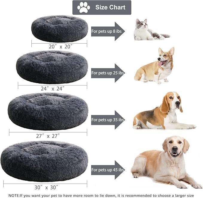 WNPETHOME Calming Dog Beds for Large Dogs, Anti-Anxiety Donut Pet Bed, Fluffy Faux Fur Plush Dog Bed,Warming Cozy Soft Round Pet Bed for Large Jumbo Dogs, Cat Cuddler Cushion