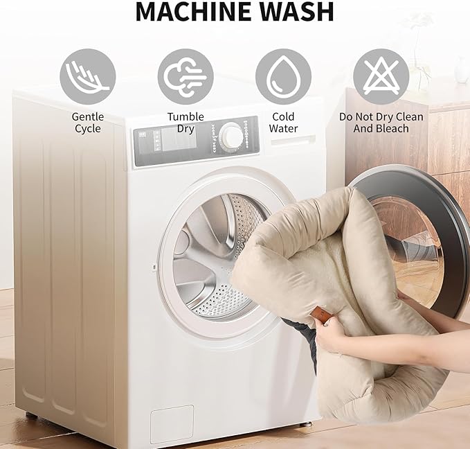 25In Dog Bed for Small Medium Sized Dogs - Washable Rectangle Puppy Bed for Indoor, Cozy Pet Bed with Support Pillow & Non-Slip Bottom(Beige, Medium)