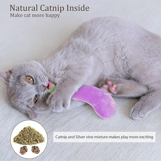 Catnip Cat Toys, Interactive Indoor Cat Nip Toy Kitty Kicker, Dental Kitten Chew Toy, 5 Pack, Vegetable Shape
