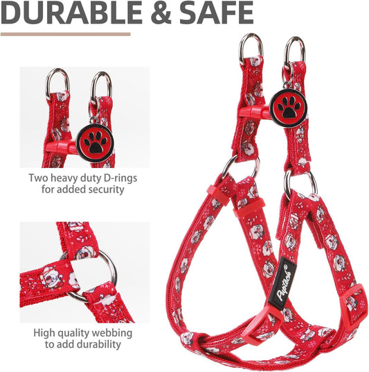 PUPTECK No Pull Dog Harness Soft Adjustable Basic Nylon Step in Puppy Vest Outdoor Walking with ID Tag, Christmas, M