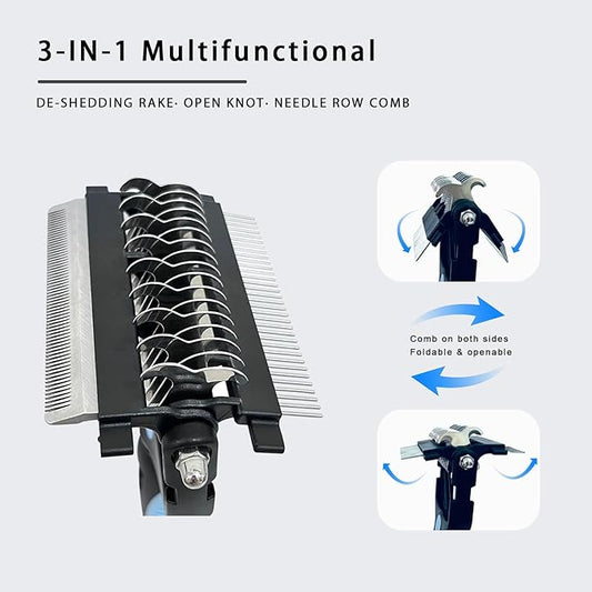 3-in-1 Pet Grooming Brush for Dogs & Cats – Double Sided Deshedding Tool with Stainless Steel Teeth, Detangler Comb & Undercoat Rake | Ergonomic Handle for Matted Fur Removal, Safe for Long/Short Hair